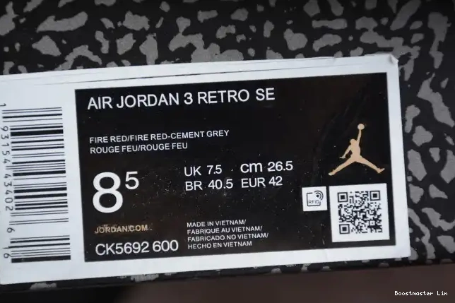 Bmlin 3 Jordan Cement Air Red CK5692-600 0601